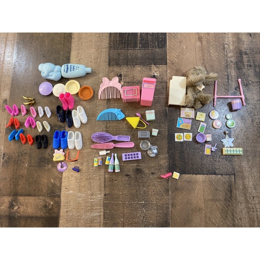 Vintage 1980s-90s Barbie Accessory Lot - 82 Pieces - Shoes, Furniture, Hair Care